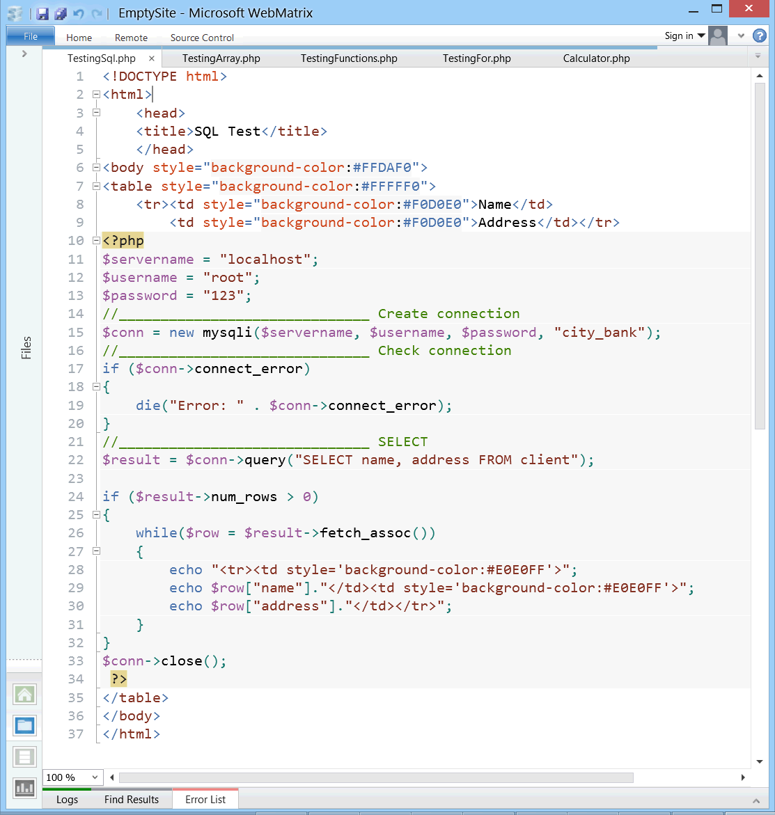 TestingSql